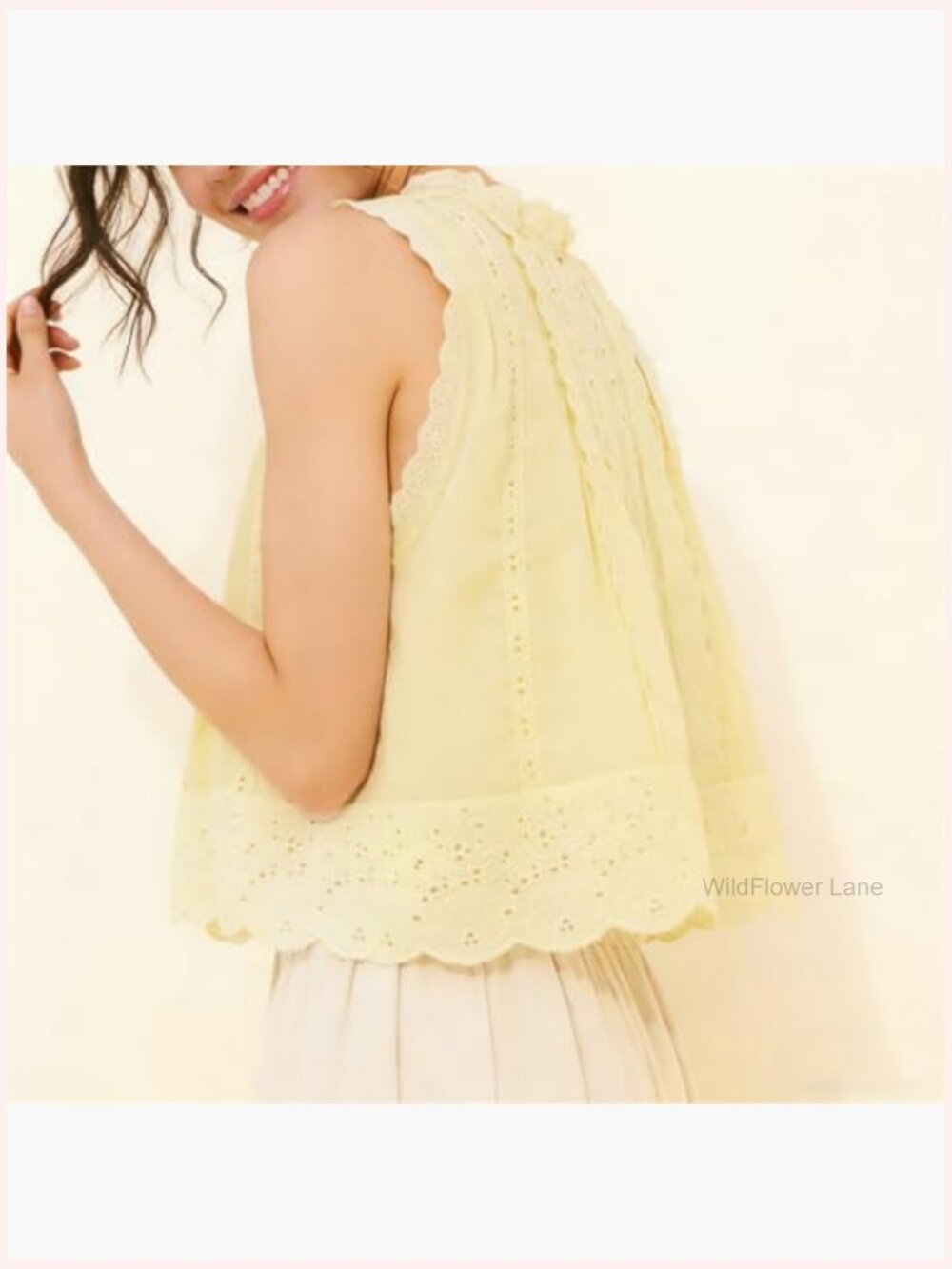 Cottagecore Cutout Eyelet Tank Top Sleeveless Sheer Peplum Camisole - Picture 5 of 7